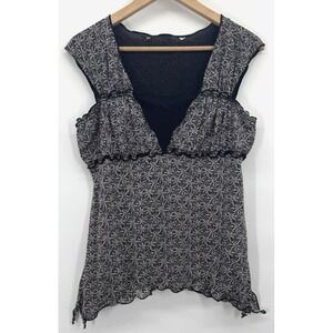 VTG Y2K Whimsigoth Womens Babydoll Top Medium Mesh Floral Retro 90s Fairy Grunge